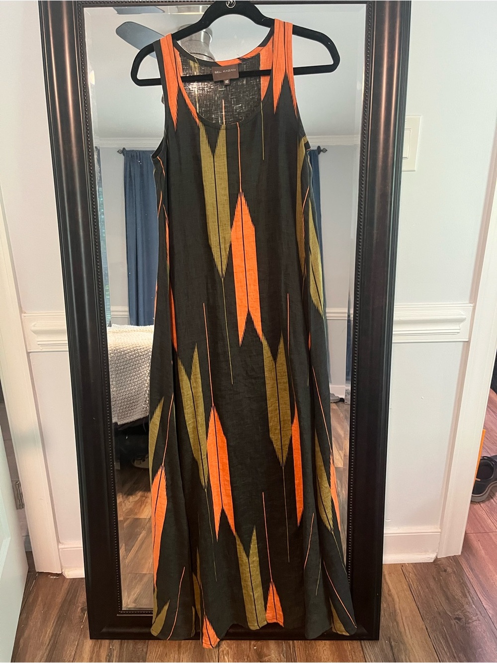 Bel Kazan Black Maxi Tank Dress with Orange & Olive Geo Print - Picture 2 of 4